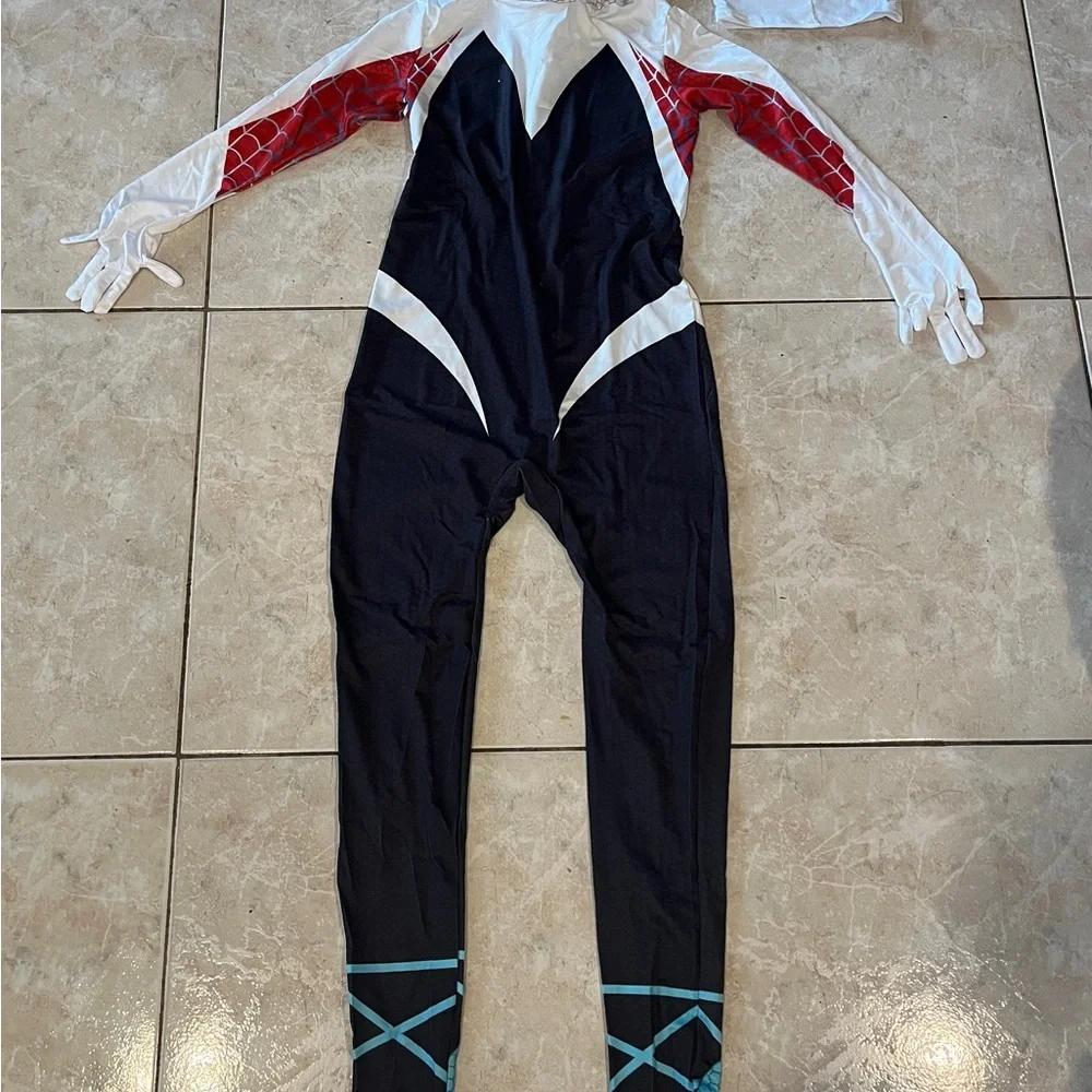 Spider Gwen Costume Girls Size 12 Cosplay Suit Pink Black White Full Set